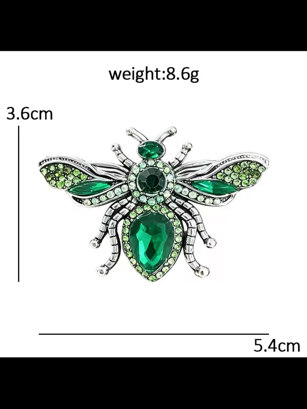 Emerald Green Bee Crystal Silvet Brooch - Picture 5 of 7